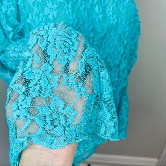 NEW Turquoise Haven Lace Off Shoulder Blouse Top SMALL Rodeo Western Floral - Picture 6 of 7